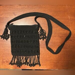 Hatea Black Crochet Shoulder Bag